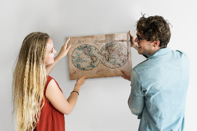 Decoratief glazen wandbord beschrijfbaar en magnetisch Wereldkaart met ruimte voor foto's
