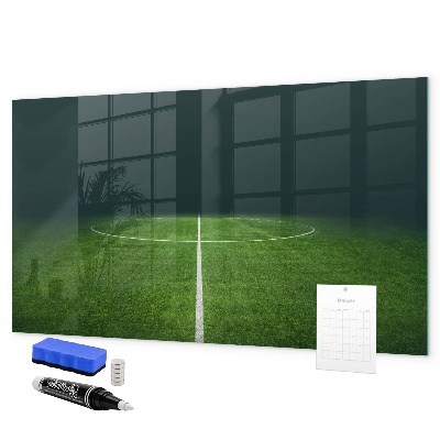 Memobord van glas met print inclusief neodymium magneten Een notitiebord op een groene achtergrond.