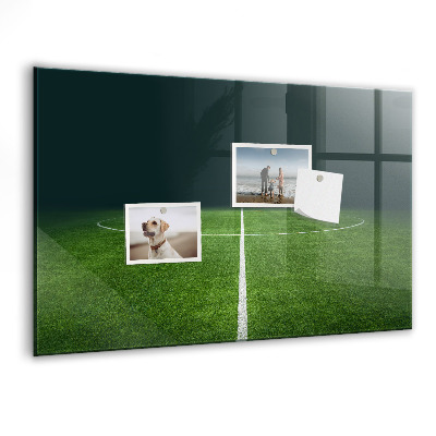 Memobord van glas met print inclusief neodymium magneten Een notitiebord op een groene achtergrond.