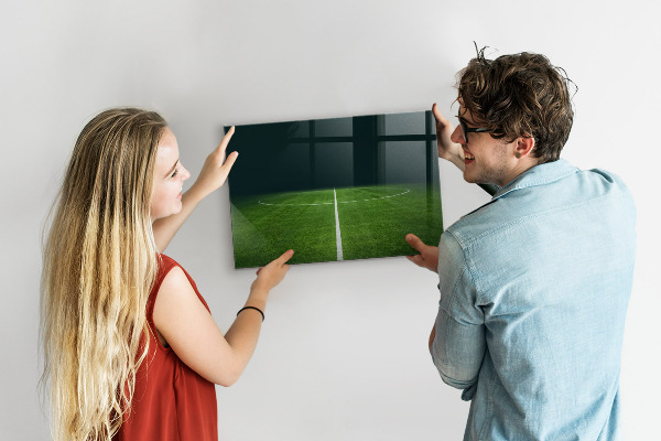 Memobord van glas met print inclusief neodymium magneten Een notitiebord op een groene achtergrond.