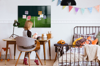 Memobord van glas met print inclusief neodymium magneten Een notitiebord op een groene achtergrond.