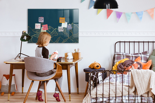 Decoratief glazen wandbord beschrijfbaar en magnetisch Modern prikbord voor notities en foto's
