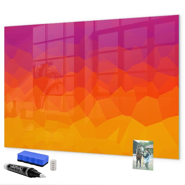 Decoratief glazen wandbord beschrijfbaar en magnetisch Een kleurrijk prikbord voor notities en foto's
