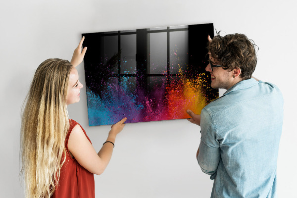 Decoratief glazen wandbord beschrijfbaar en magnetisch Kleurrijke poster voor notities en foto's