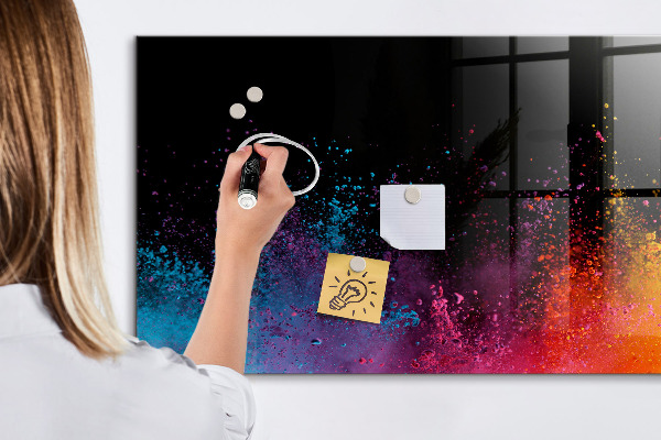 Decoratief glazen wandbord beschrijfbaar en magnetisch Kleurrijke poster voor notities en foto's