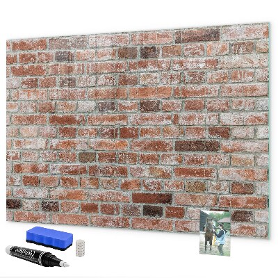 Memobord van glas met print inclusief neodymium magneten Fotobord op een bakstenen muur