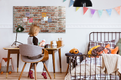 Memobord van glas met print inclusief neodymium magneten Fotobord op een bakstenen muur
