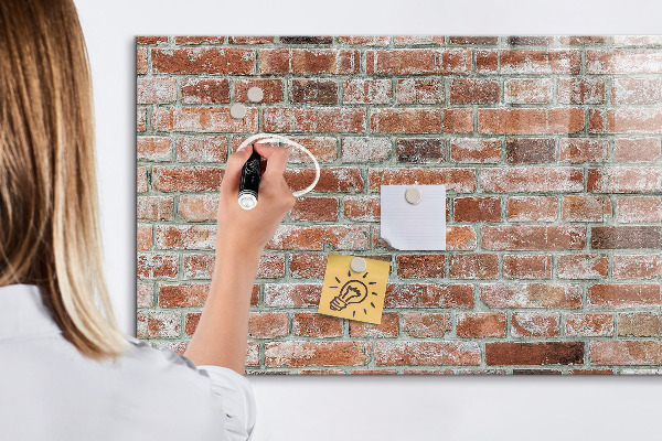 Memobord van glas met print inclusief neodymium magneten Fotobord op een bakstenen muur