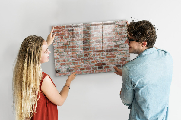 Memobord van glas met print inclusief neodymium magneten Fotobord op een bakstenen muur
