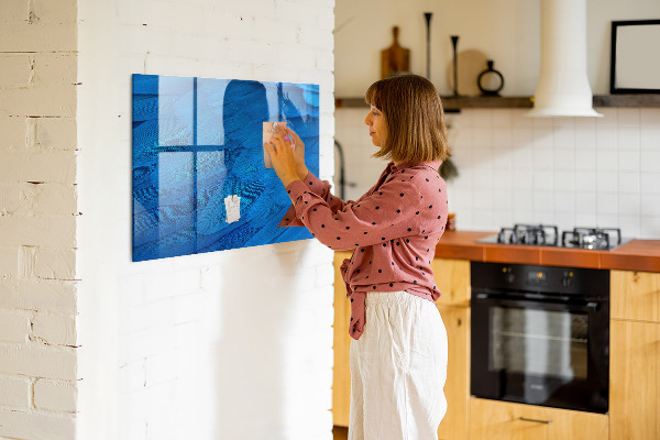 Memobord van glas met print inclusief neodymium magneten Blauw bord voor foto's en notities
