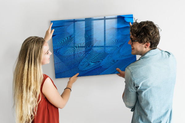 Memobord van glas met print inclusief neodymium magneten Blauw bord voor foto's en notities