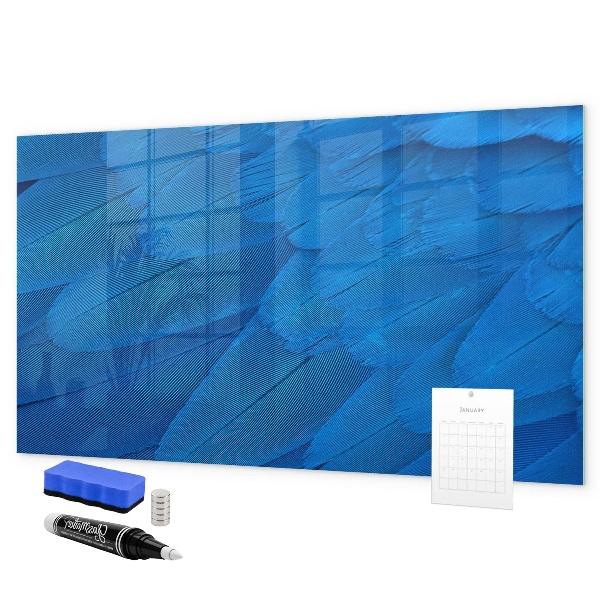 Memobord van glas met print inclusief neodymium magneten Blauw bord voor foto's en notities