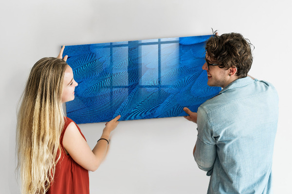 Memobord van glas met print inclusief neodymium magneten Blauw bord voor foto's en notities