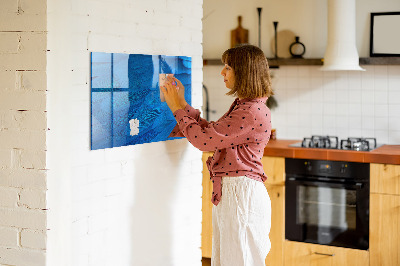 Memobord van glas met print inclusief neodymium magneten Blauw bord voor foto's en notities