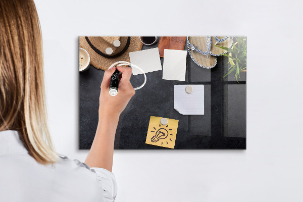 Memobord van glas met print inclusief neodymium magneten Een doos voor herinneringen en aantekeningen.