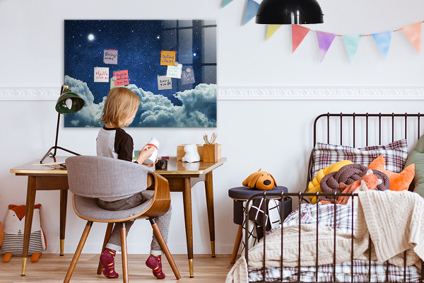 Decoratief glazen wandbord beschrijfbaar en magnetisch Een whiteboard voor notities en foto's