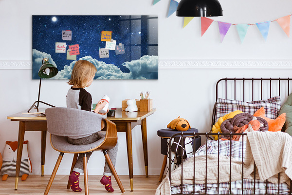Decoratief glazen wandbord beschrijfbaar en magnetisch Een whiteboard voor notities en foto's