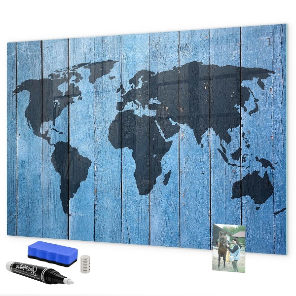 Memobord van glas met print inclusief neodymium magneten Wereldkaart met fotolocaties