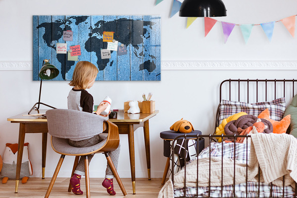 Memobord van glas met print inclusief neodymium magneten Wereldkaart met fotolocaties