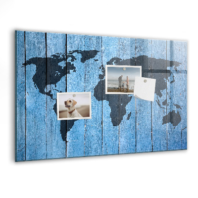 Memobord van glas met print inclusief neodymium magneten Wereldkaart met fotolocaties