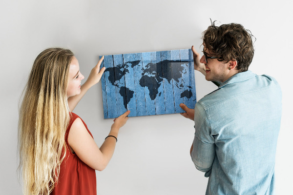 Memobord van glas met print inclusief neodymium magneten Wereldkaart met fotolocaties