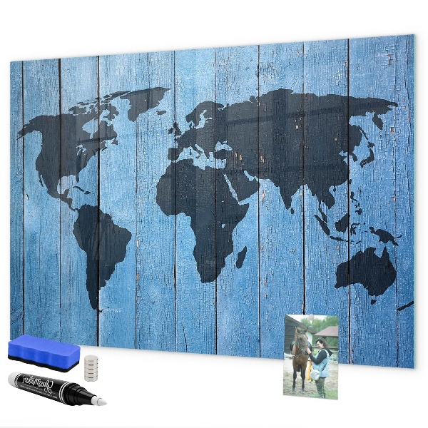 Memobord van glas met print inclusief neodymium magneten Wereldkaart met fotolocaties