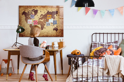 Decoratief glazen wandbord beschrijfbaar en magnetisch Wereldkaart met fotolocaties