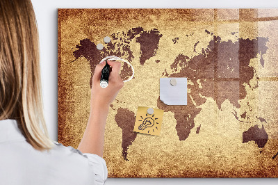 Decoratief glazen wandbord beschrijfbaar en magnetisch Wereldkaart met fotolocaties