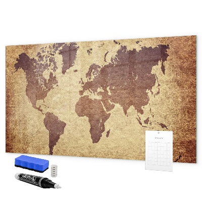 Decoratief glazen wandbord beschrijfbaar en magnetisch Wereldkaart met fotolocaties