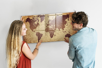 Decoratief glazen wandbord beschrijfbaar en magnetisch Wereldkaart met fotolocaties