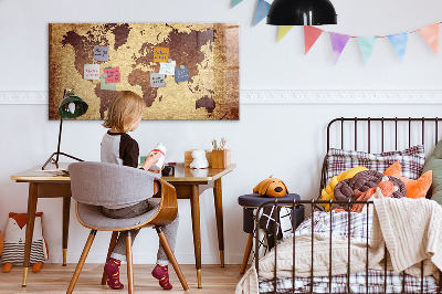 Decoratief glazen wandbord beschrijfbaar en magnetisch Wereldkaart met fotolocaties