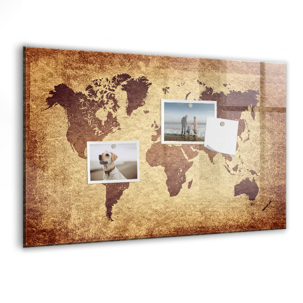 Decoratief glazen wandbord beschrijfbaar en magnetisch Wereldkaart met fotolocaties