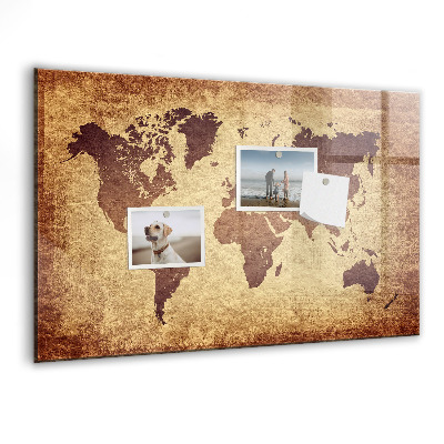Decoratief glazen wandbord beschrijfbaar en magnetisch Wereldkaart met fotolocaties