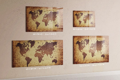 Decoratief glazen wandbord beschrijfbaar en magnetisch Wereldkaart met fotolocaties