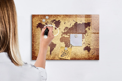 Decoratief glazen wandbord beschrijfbaar en magnetisch Wereldkaart met fotolocaties