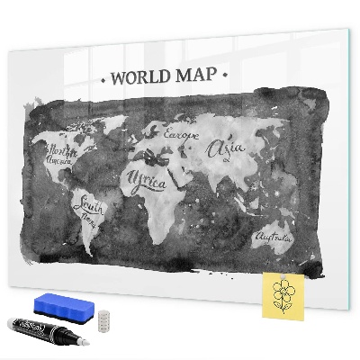 Memobord van glas met print inclusief neodymium magneten Wereldkaart met fotolocaties