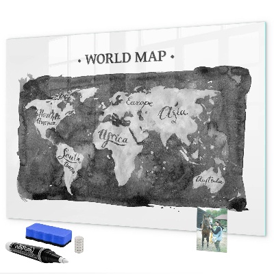 Memobord van glas met print inclusief neodymium magneten Wereldkaart met fotolocaties