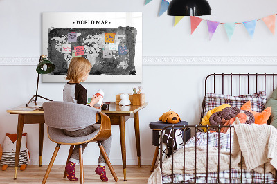Memobord van glas met print inclusief neodymium magneten Wereldkaart met fotolocaties