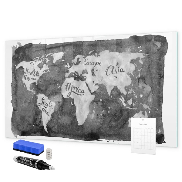 Memobord van glas met print inclusief neodymium magneten Wereldkaart met fotolocaties