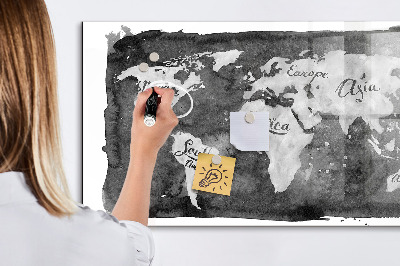 Memobord van glas met print inclusief neodymium magneten Wereldkaart met fotolocaties