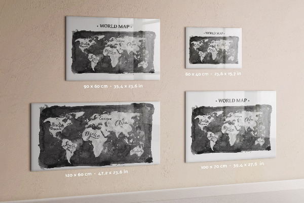 Memobord van glas met print inclusief neodymium magneten Wereldkaart met fotolocaties
