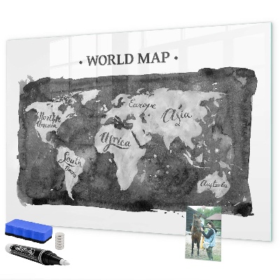 Memobord van glas met print inclusief neodymium magneten Wereldkaart met fotolocaties