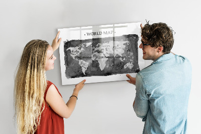 Memobord van glas met print inclusief neodymium magneten Wereldkaart met fotolocaties