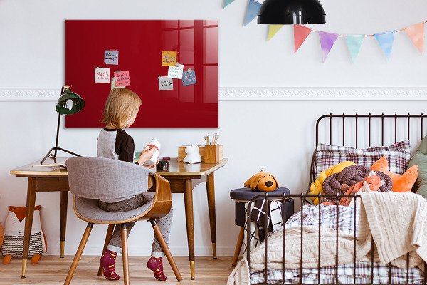 Decoratief glazen wandbord beschrijfbaar en magnetisch Rood bord voor notities en foto's
