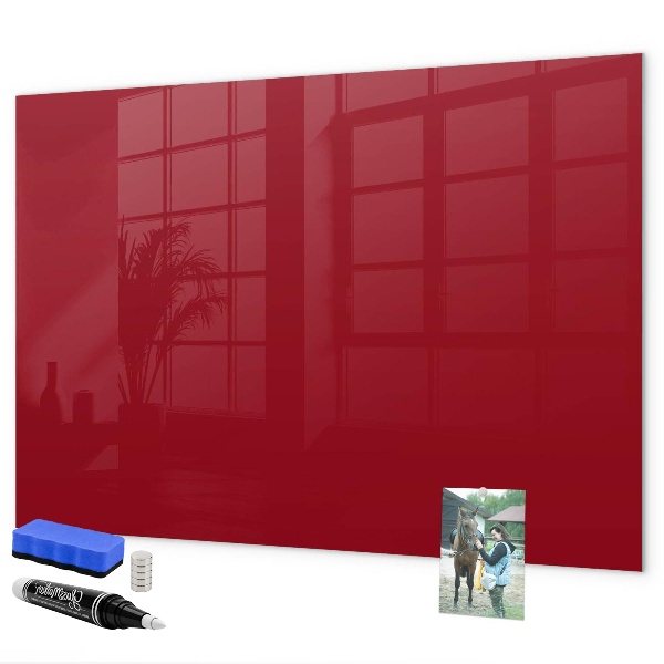 Decoratief glazen wandbord beschrijfbaar en magnetisch Rood bord voor notities en foto's