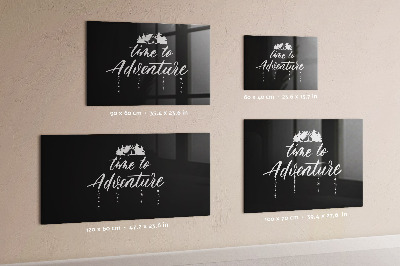 Memobord van glas met print inclusief neodymium magneten Tijd voor avonturen en herinneringen.