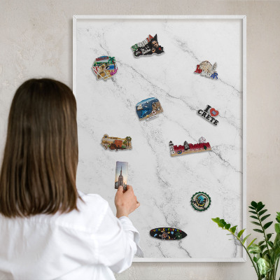 Magnetisch bord voor de muur met witte lijst Marmerpatroon