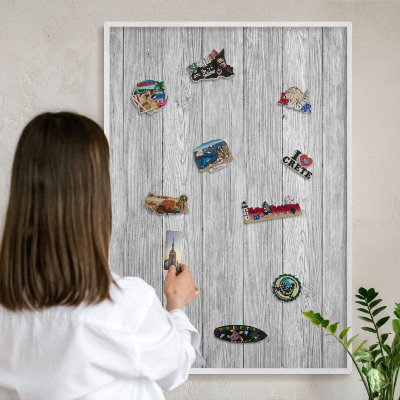 Magnetisch bord voor de muur met witte lijst Houtstructuur
