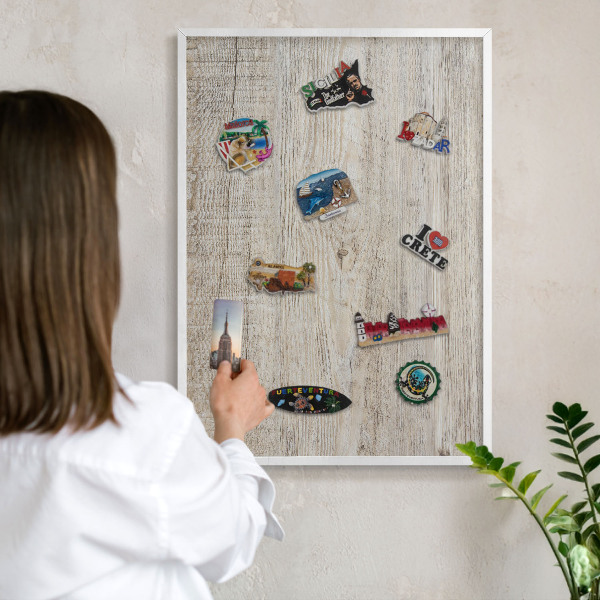 Magnetisch bord voor de muur met witte lijst Houtstructuur