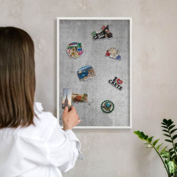 Magnetisch bord van metaal in een witte lijst Concrete minimalisme